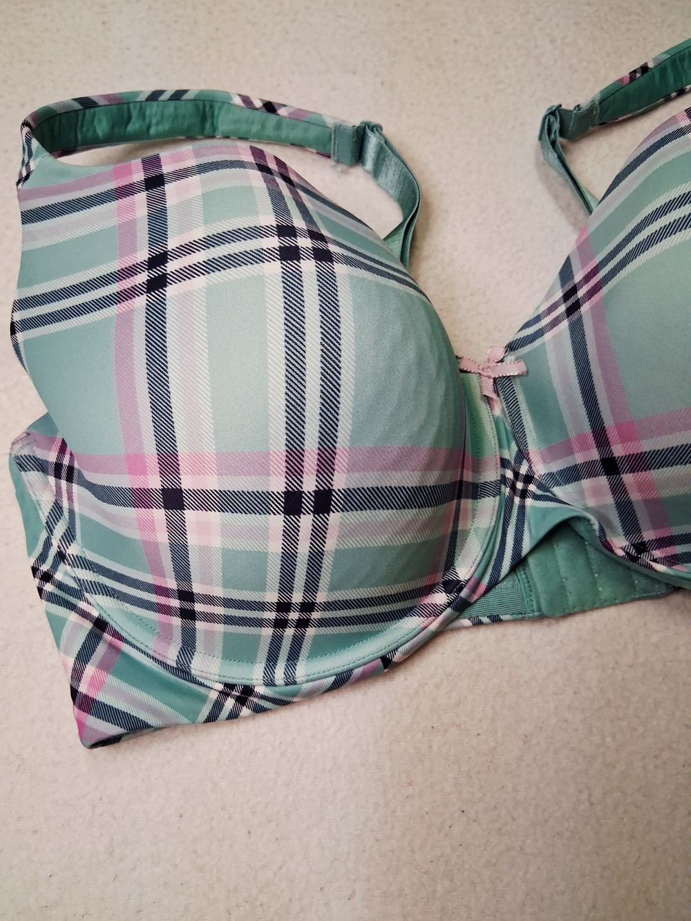 Ti VOGLIO Mint Plaid Padded Bra with Pink Accents - Picture 3 of 6